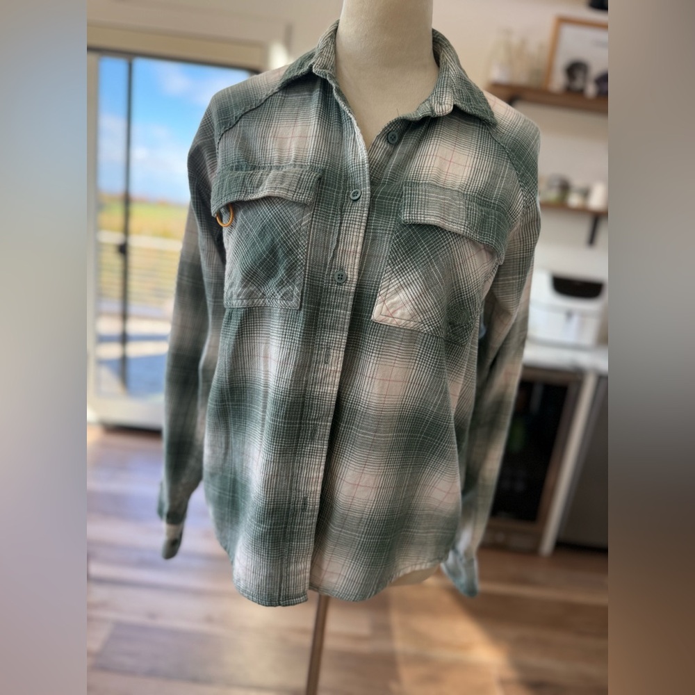 The North Face Green and White Plaid Shirt